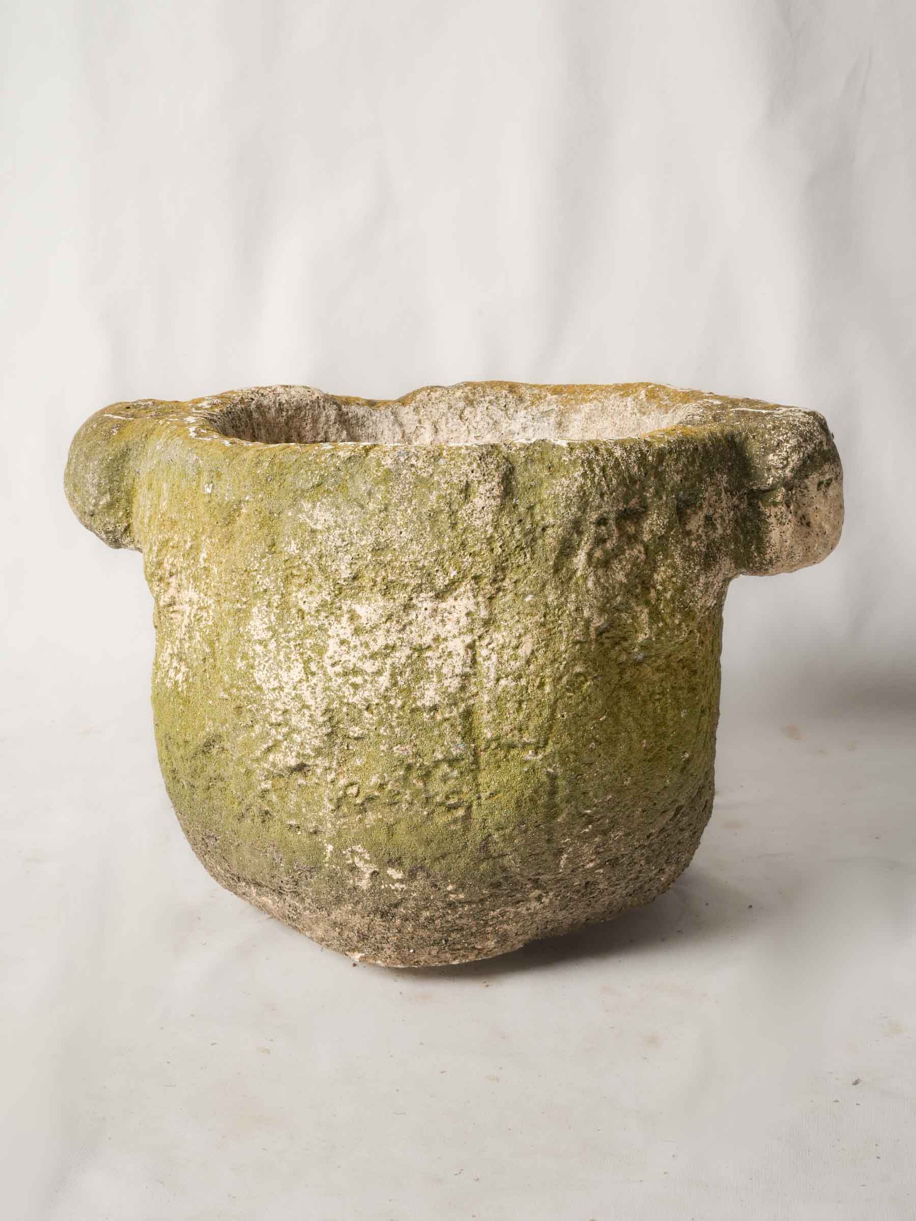 Weathered lichen patina planter  