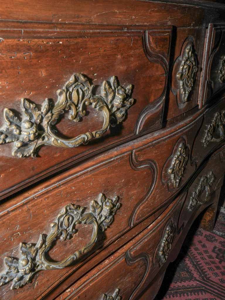 Elegant hand-carved five-drawer walnut chest