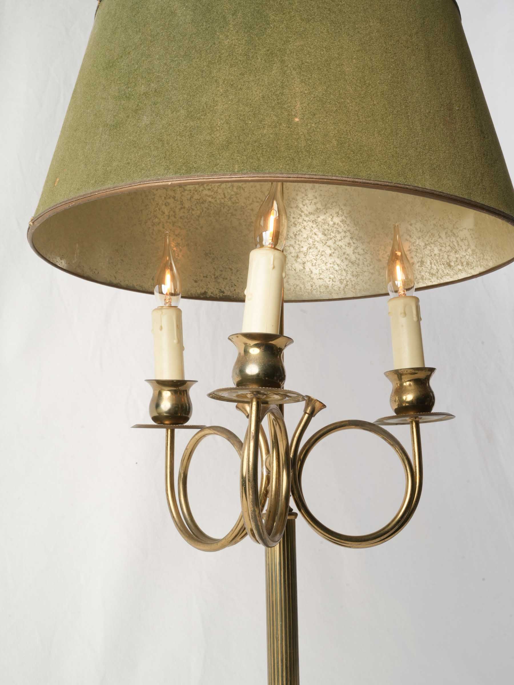 French Brass Three-Light Table Lamp w/ Hunting Horn Arms, C. 1950 - 29½"