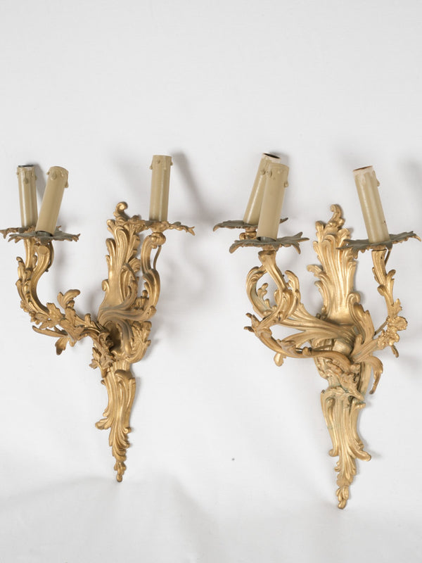 Pair of French antique rocaille gilded wall sconces 20½"