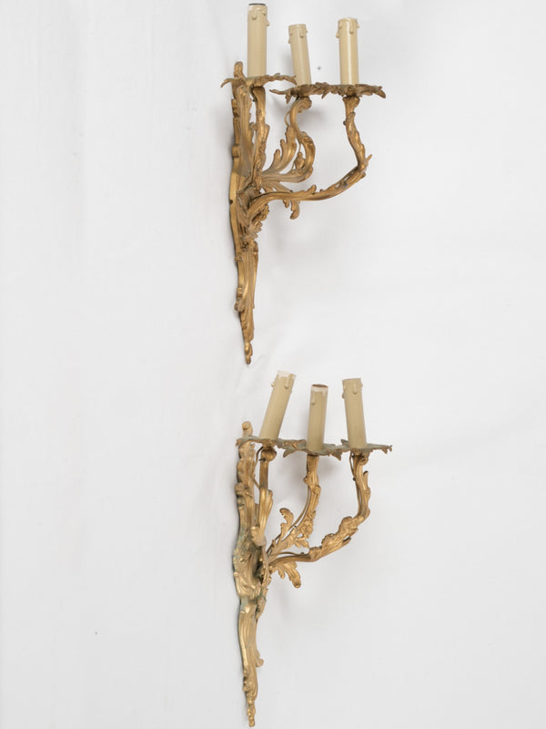 Pair of French antique rocaille gilded wall sconces 20½"