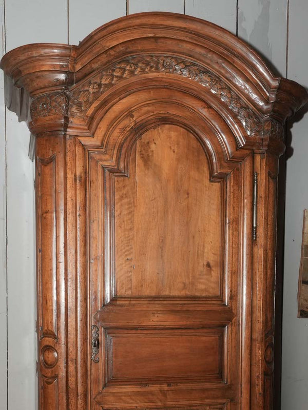 Tall antique French walnut single-door armoire "bonnetière" 87"