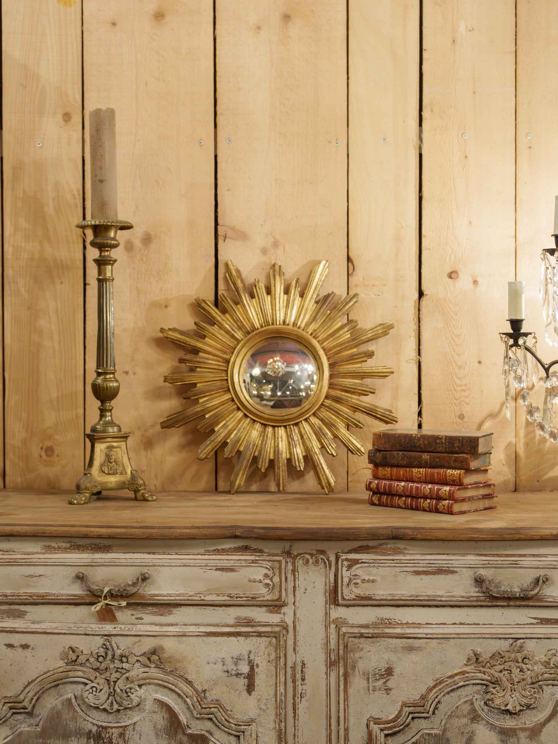 French Giltwood Sunburst Convex Mirror, Early 20th Century - 22¾"
