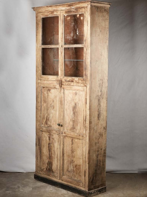 Antique blonde timber vitrine armoire