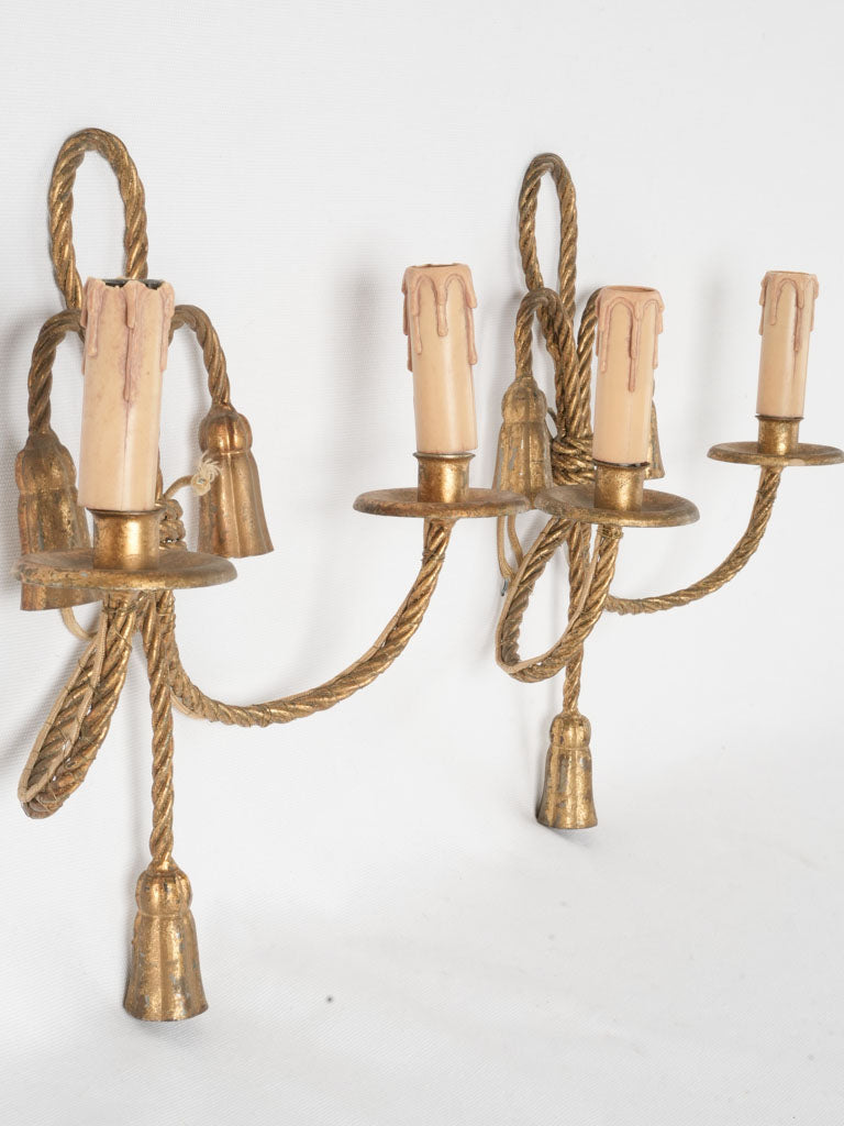 Classic 1940s-inspired gilded sconce pair