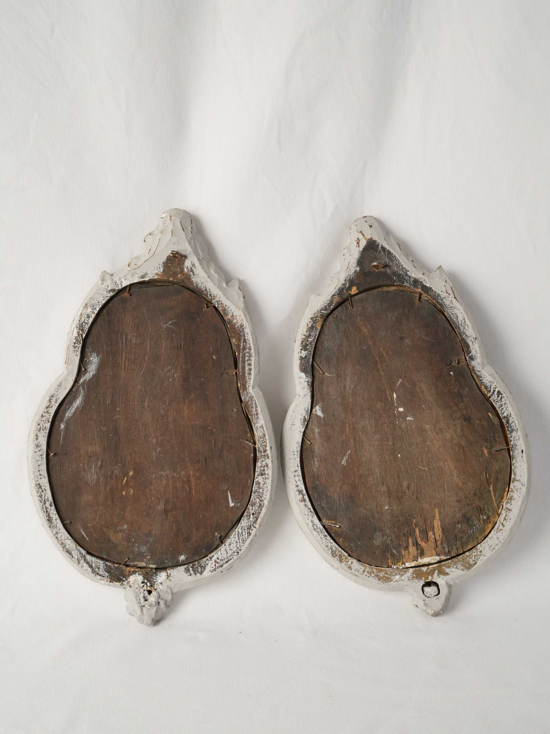 Pair of Petite French Rococo-Style Mirrors w/ Soft Patinated Finish, Late 19th Century - 15" x 9"