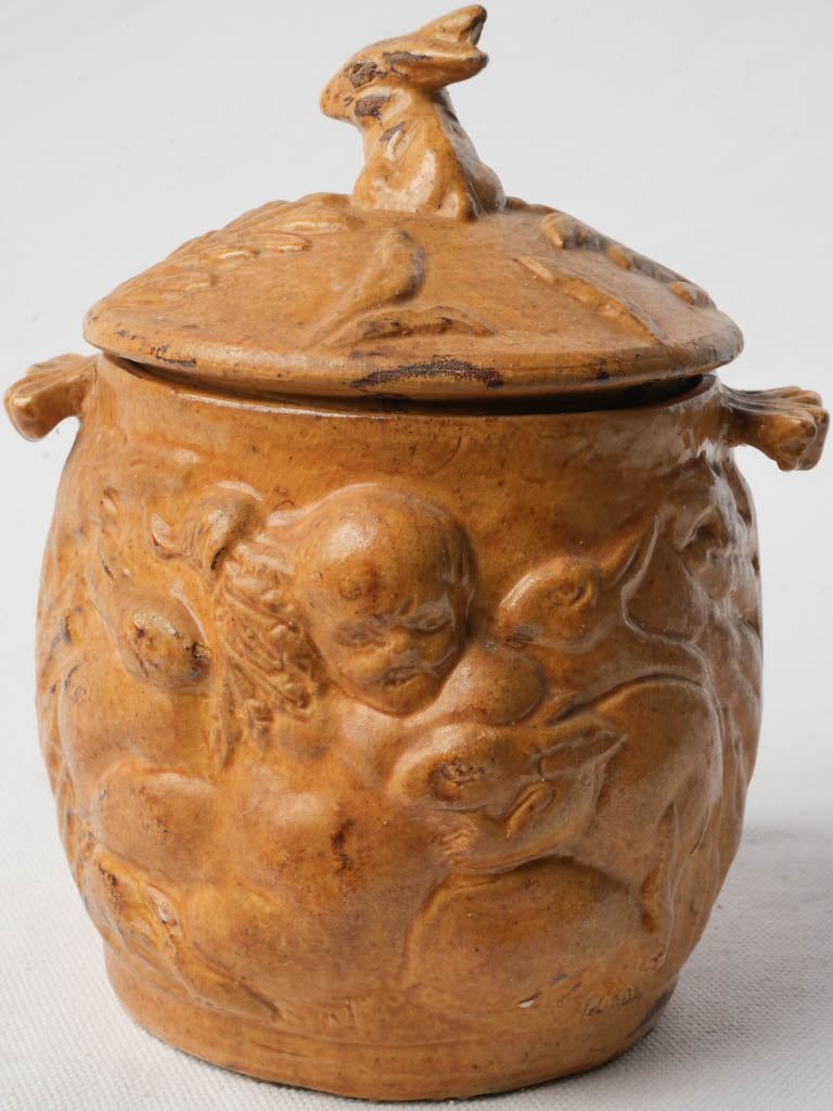 Petite decorative ochre tobacco jar  