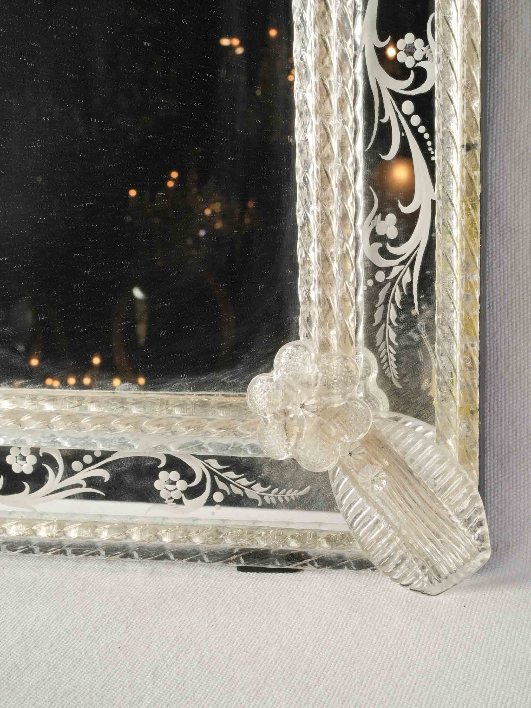 Refined Venetian Engraved Glass Mirror w/ Shaped Crest, 1950s - 32¼" x 20½"