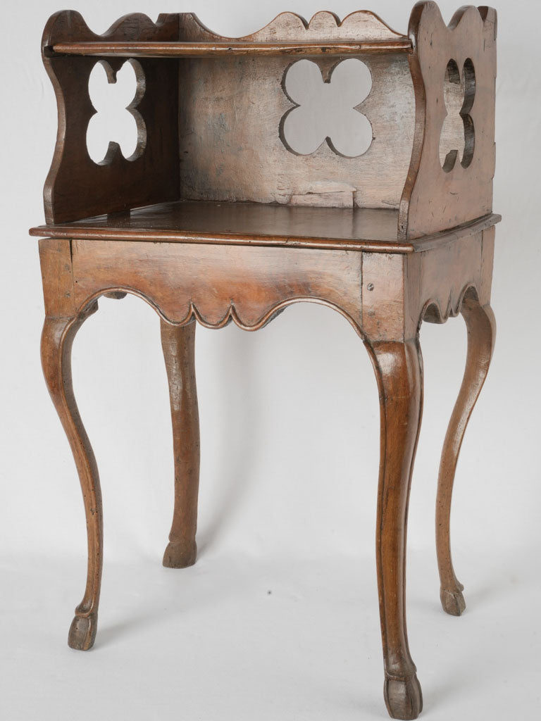 Antique French night stand w/ gallery top & carved cutouts 33"