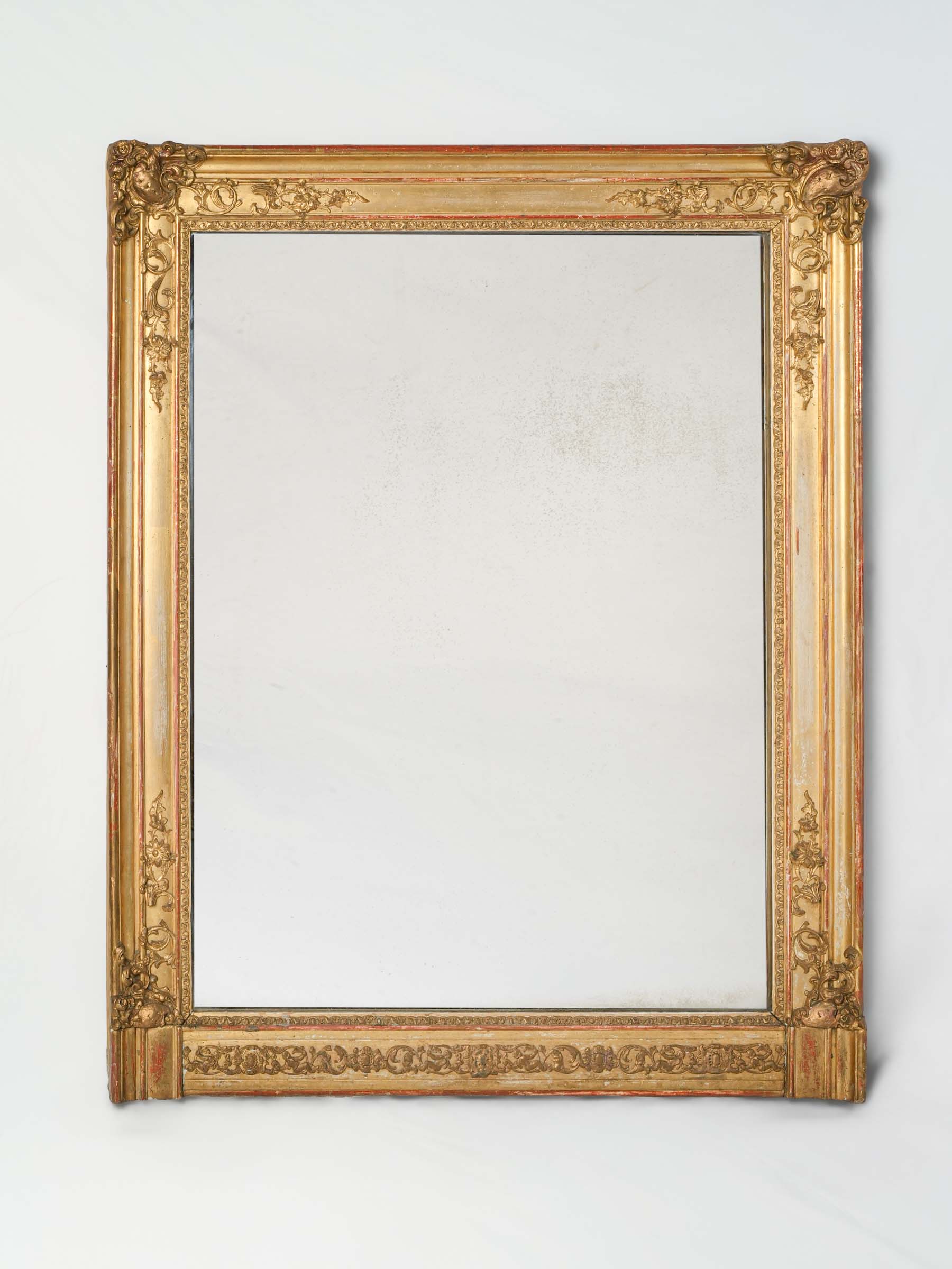 French Napoleon III Giltwood Overmantel Mirror w/ Mercury Glass, Late 19th Century - 41¾" x 33½"