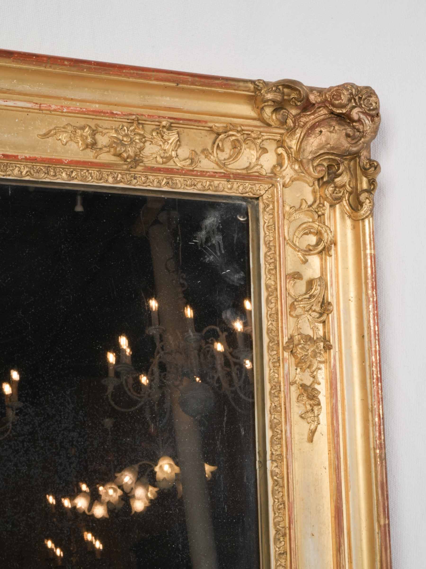 French Napoleon III Giltwood Overmantel Mirror w/ Mercury Glass, Late 19th Century - 41¾" x 33½"