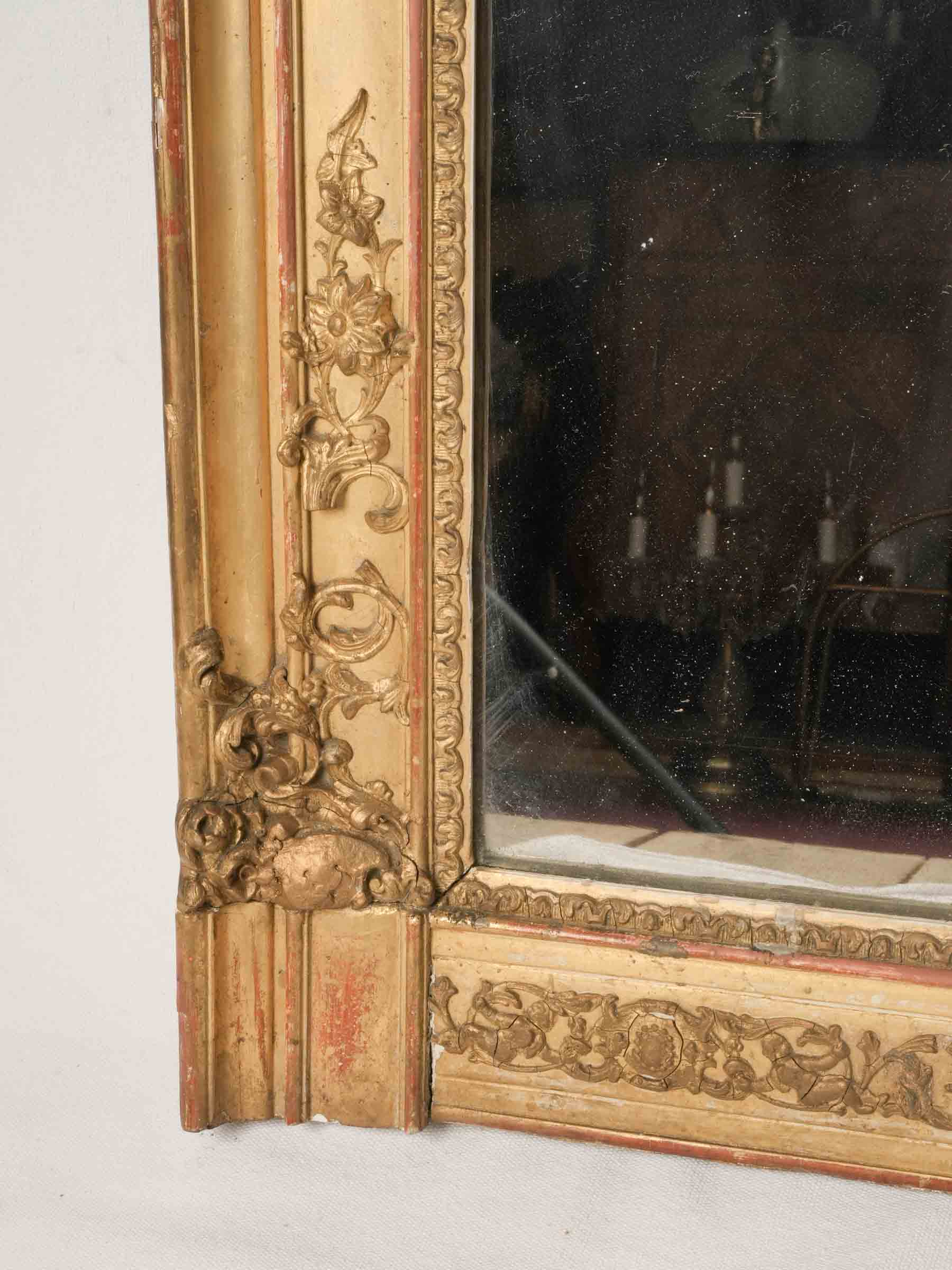 French Napoleon III Giltwood Overmantel Mirror w/ Mercury Glass, Late 19th Century - 41¾" x 33½"