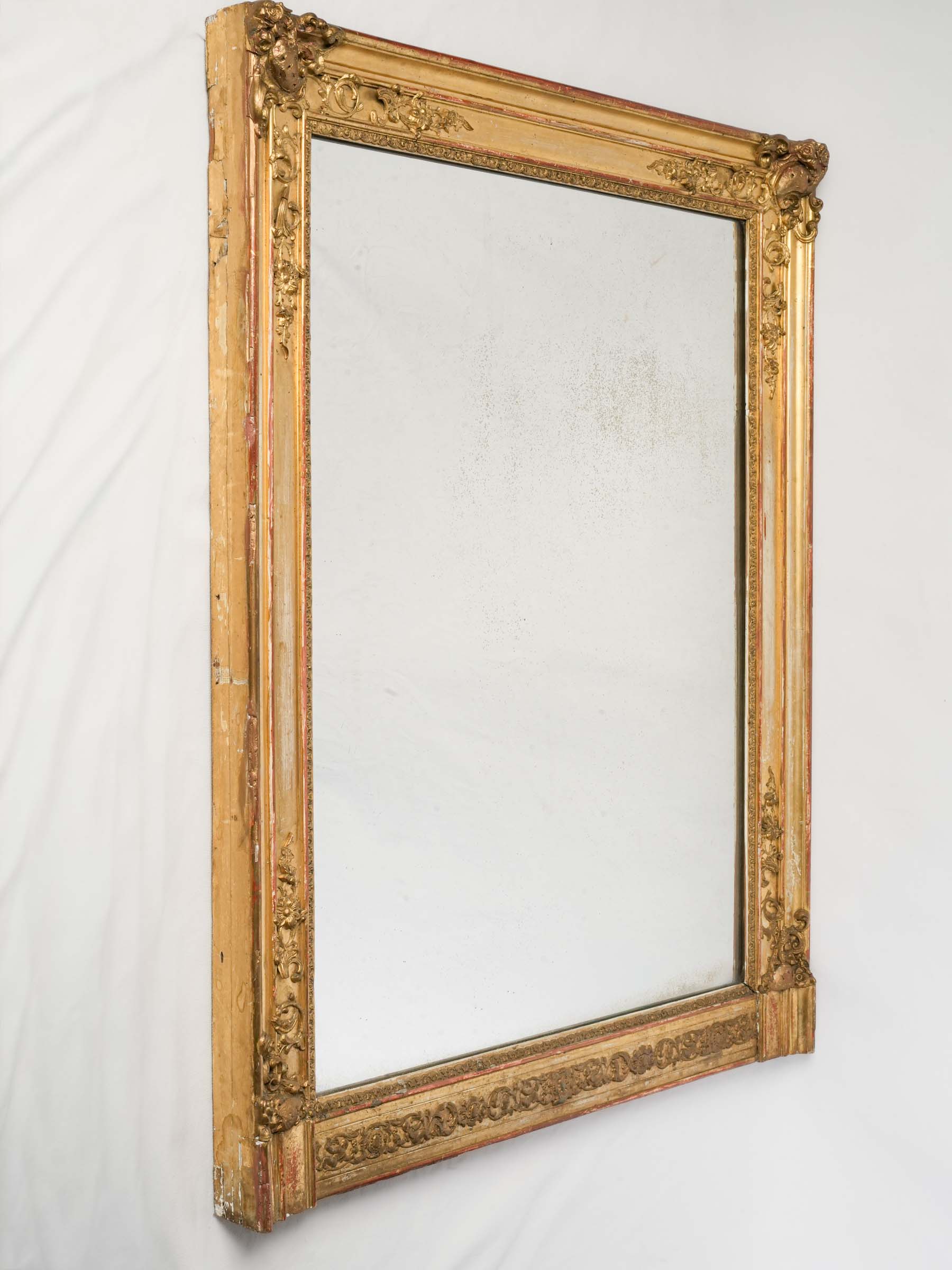 French Napoleon III Giltwood Overmantel Mirror w/ Mercury Glass, Late 19th Century - 41¾" x 33½"