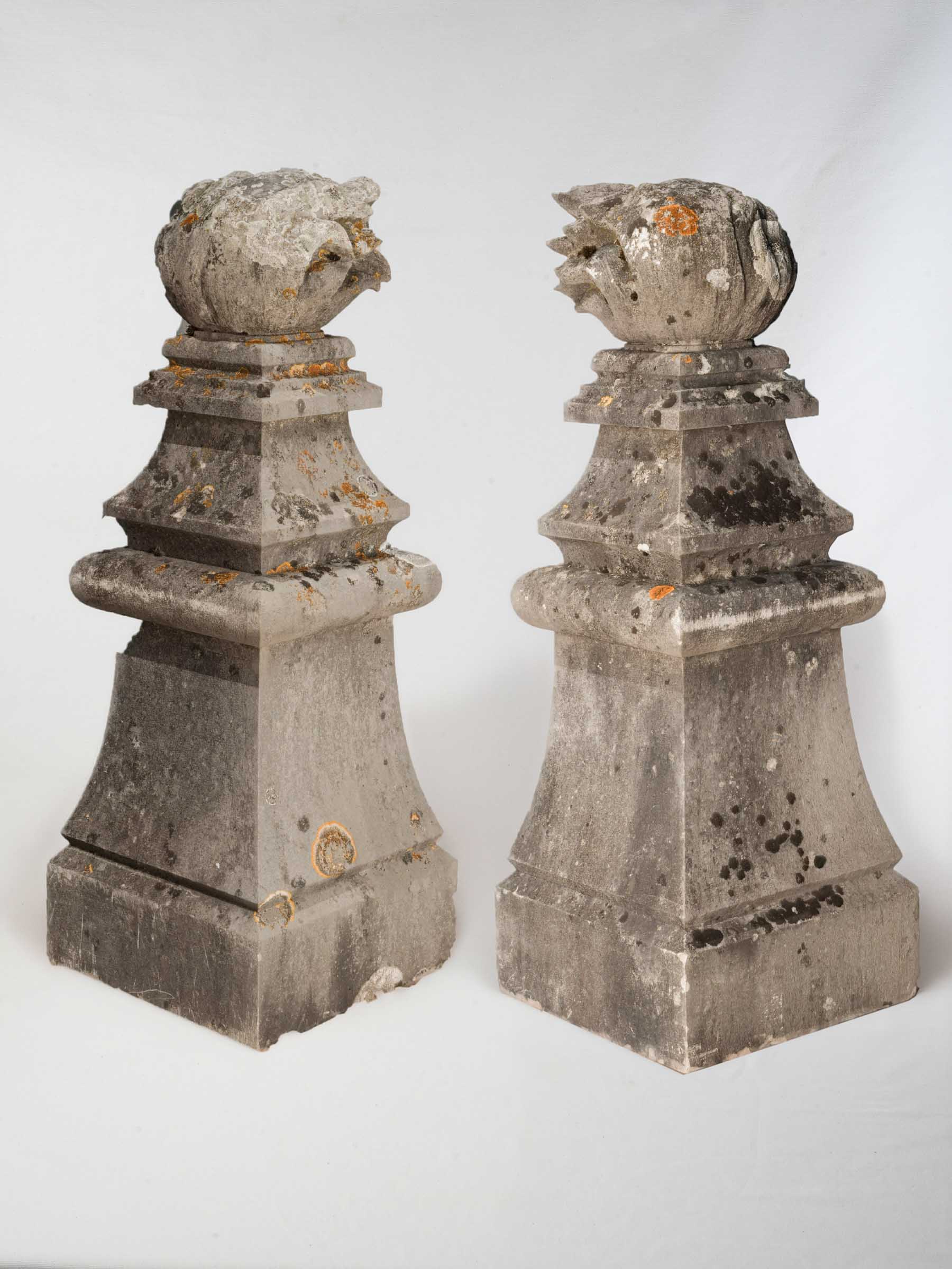 Elegant weathered stone balustrade adornments