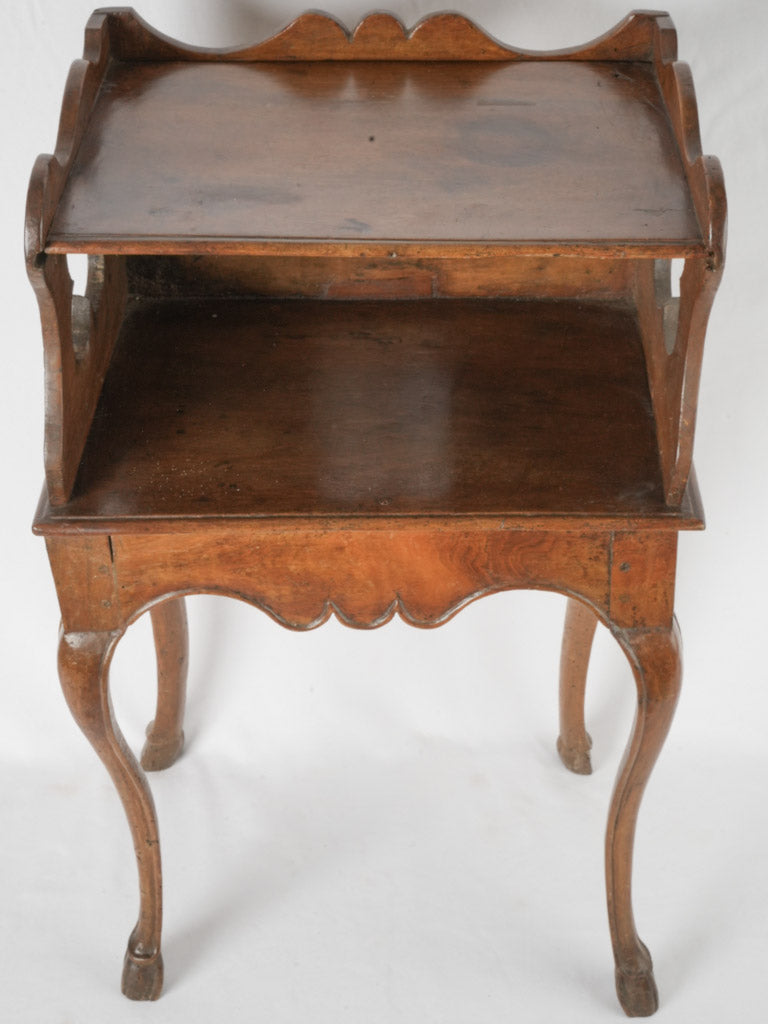 Antique French night stand w/ gallery top & carved cutouts 33"