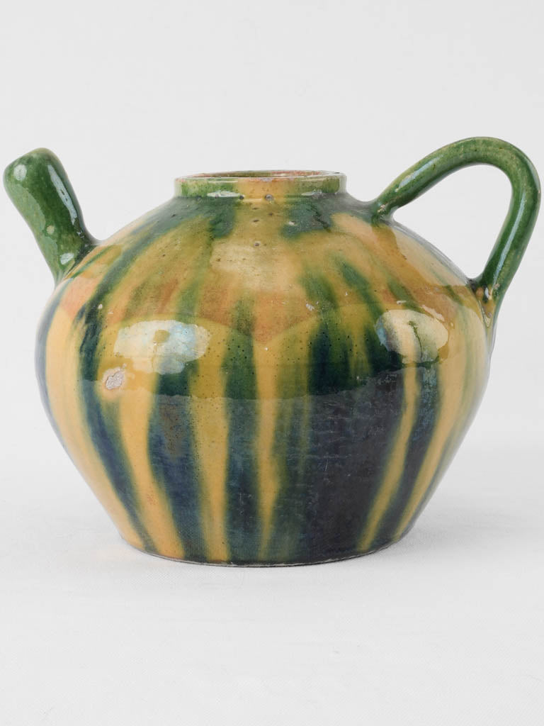 Antique French pitcher w/ 1 handle - blue green yellow 8¼"