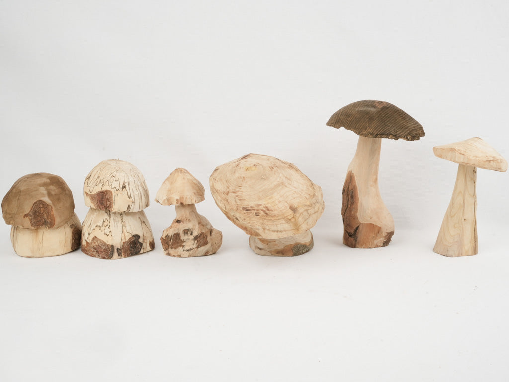 Varied Hand-carved Wooden Mushrooms