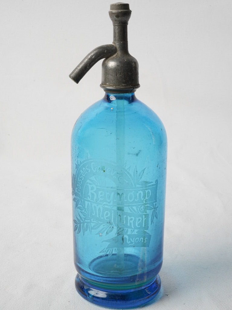 Early 20th-Century Blue Glass Seltzer Bottle From Provence - 12½"