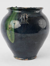 Rare antique French confit pot w/ blue glaze 9¾"