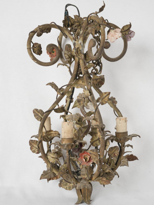 Antique French petite floral chandelier 18"