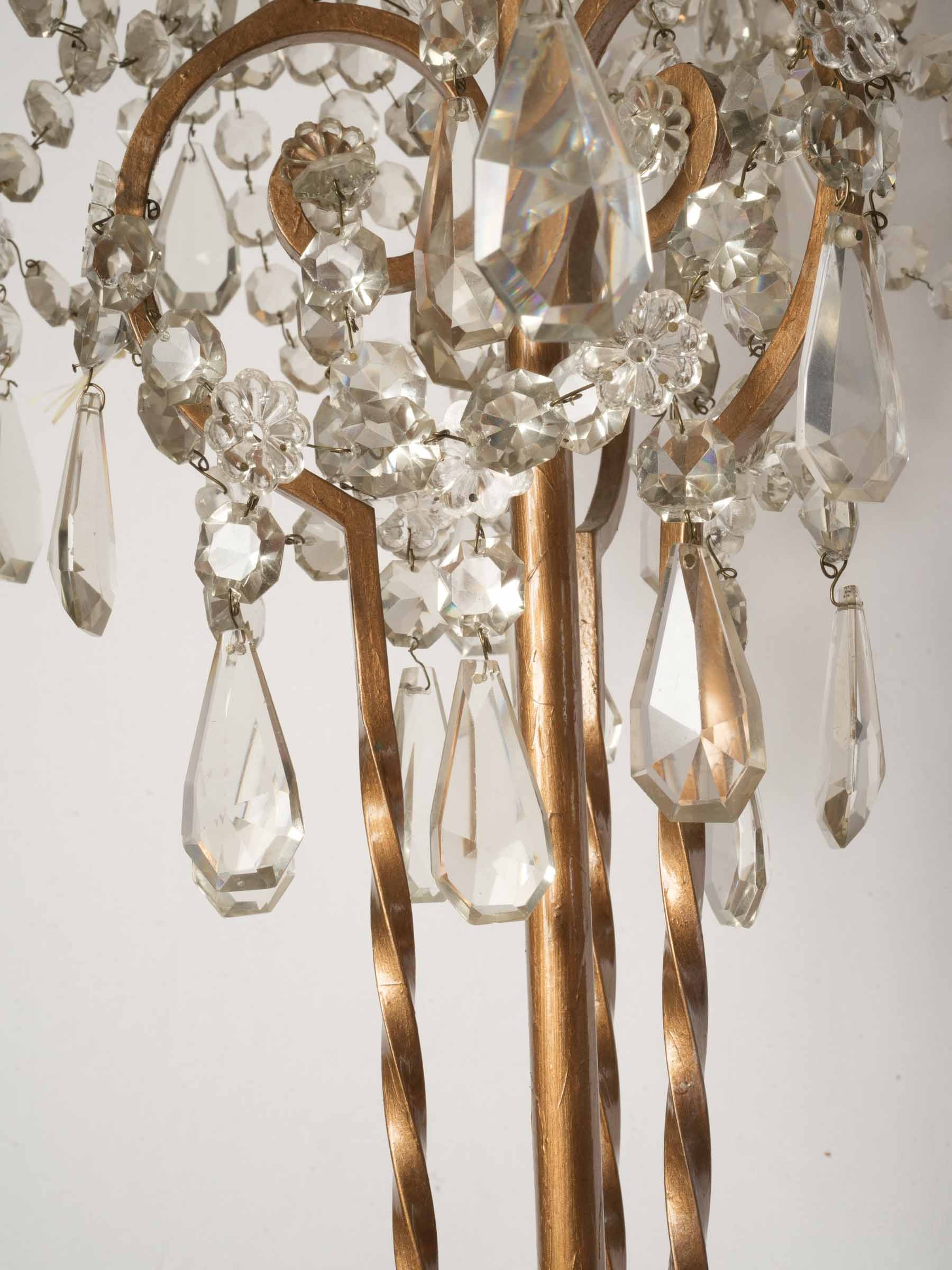 Decorative Marriage of a Gilt Wrought Iron Floor Lamp and Glass Chandelier, Mid-20th Century - 80"