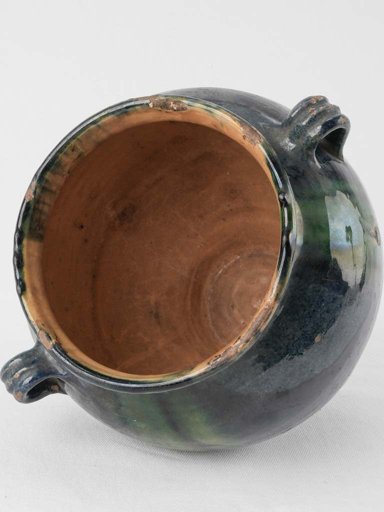 Rare antique French confit pot w/ blue glaze 9¾"