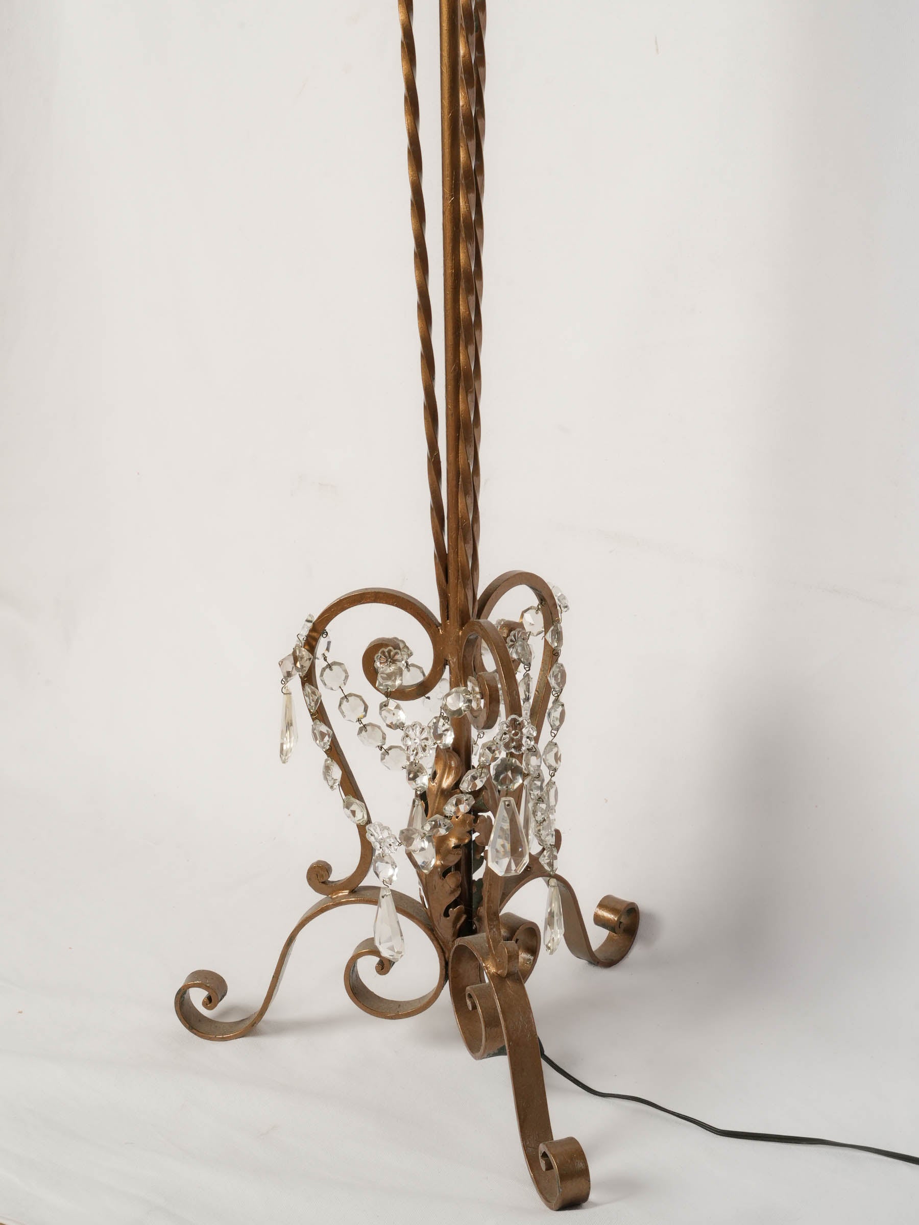 Decorative Marriage of a Gilt Wrought Iron Floor Lamp and Glass Chandelier, Mid-20th Century - 80"