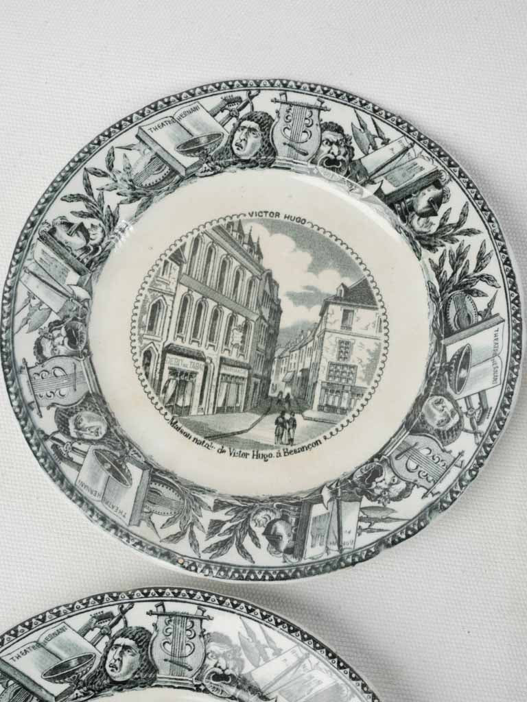 Set of Four Late 19th-Century “Assiettes Parlantes” Dessert Plates w/ Scenes from the Life of Victor Hugo - 8"