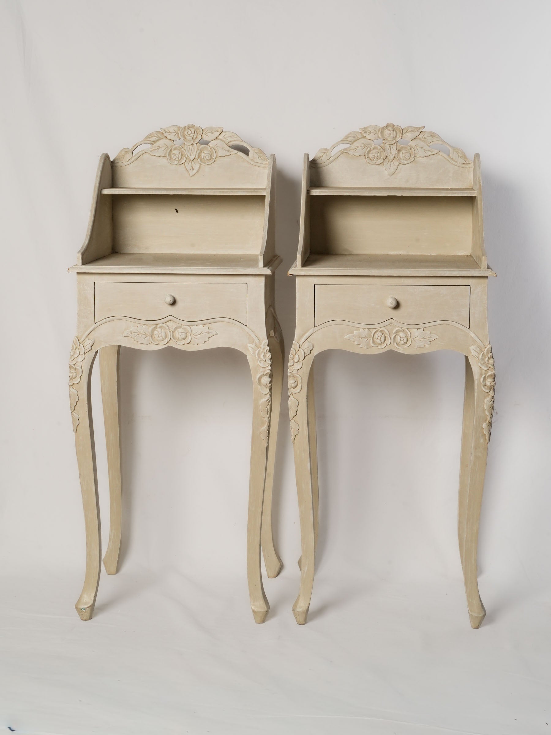 Pair of Vintage French Louis XV-Style Nightstands w/ Soft Patinated Finish - 39½" x  16¼"