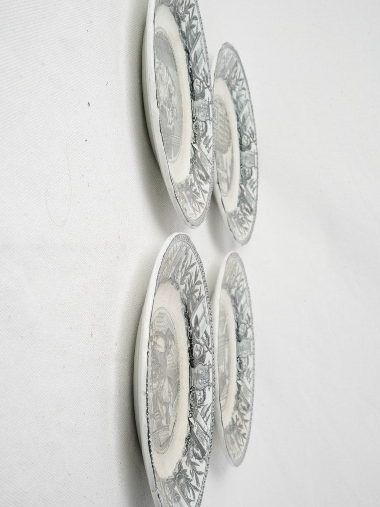 Set of Four Late 19th-Century “Assiettes Parlantes” Dessert Plates w/ Scenes from the Life of Victor Hugo - 8"