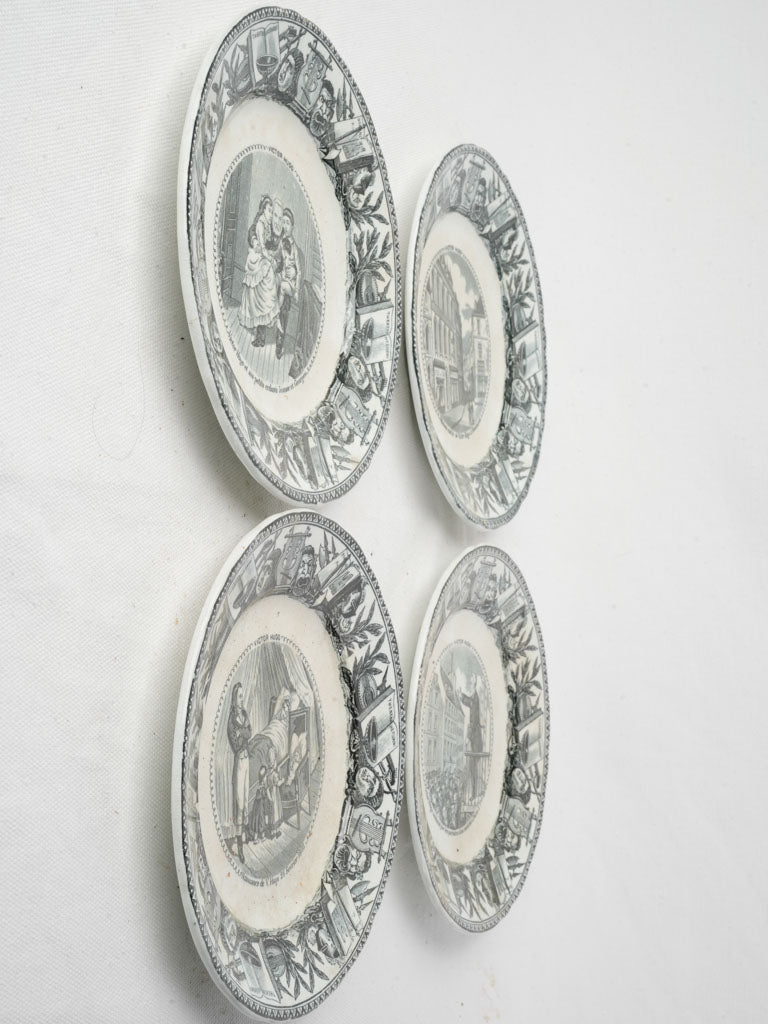 Set of Four Late 19th-Century “Assiettes Parlantes” Dessert Plates w/ Scenes from the Life of Victor Hugo - 8"