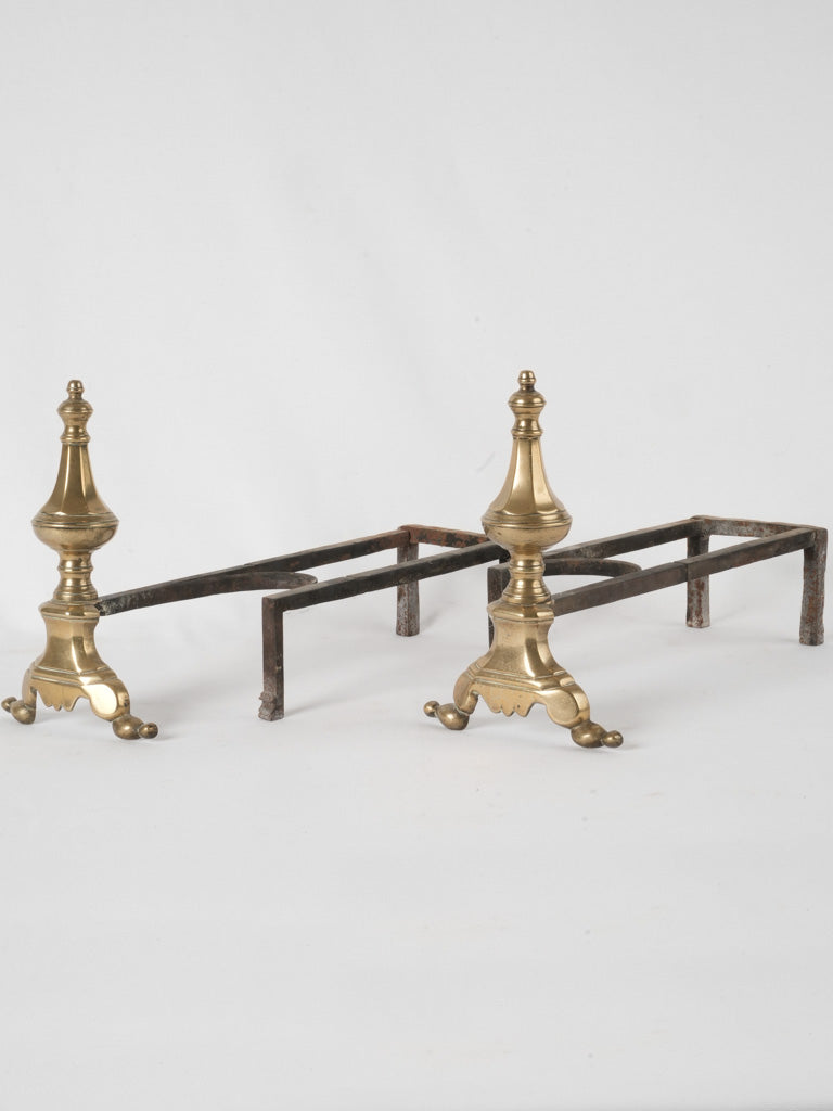 Antique French bronze firedogs, golden