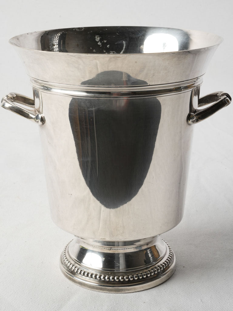 French Art Deco Silver-Plate Wine Cooler w/ Pretty Handles & Bead Décor