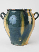Rare antique French confit pot w/ blue and yellow glaze 11"