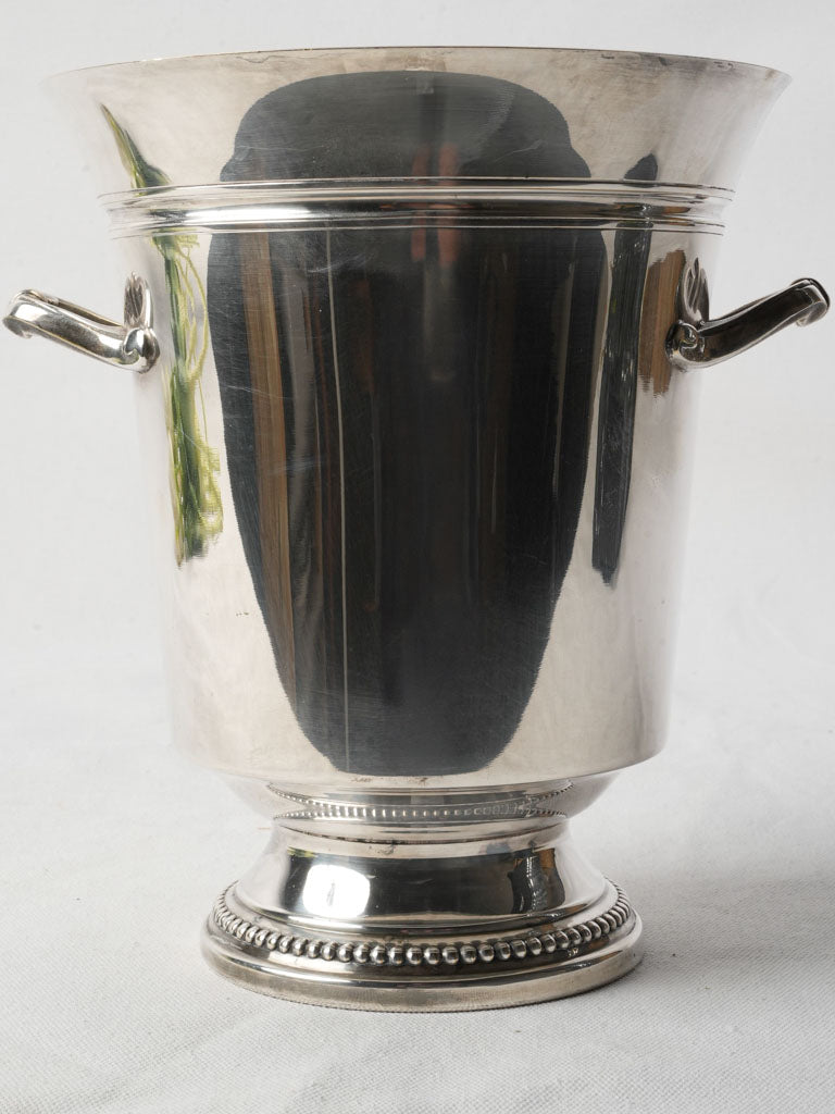 French Art Deco Silver-Plate Wine Cooler w/ Pretty Handles & Bead Décor
