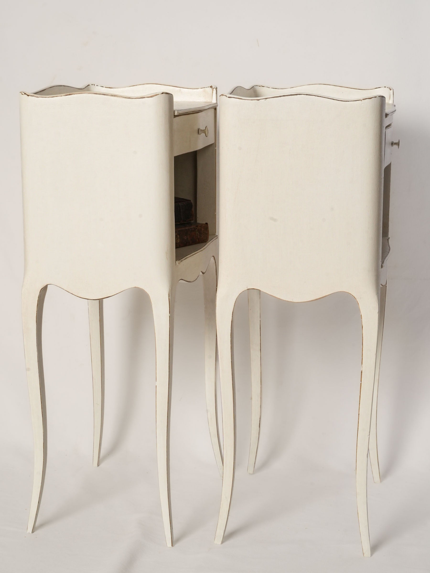Pair of French Ivory-Painted Chevet Nightstands, Mid-Century - 28"