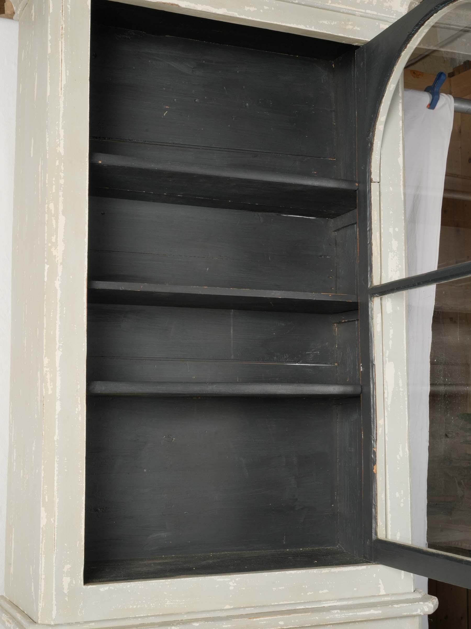 French Narrow Painted Two-Part Display Cabinet w/ Arched Glazed Door, Circa 1900 - 85"