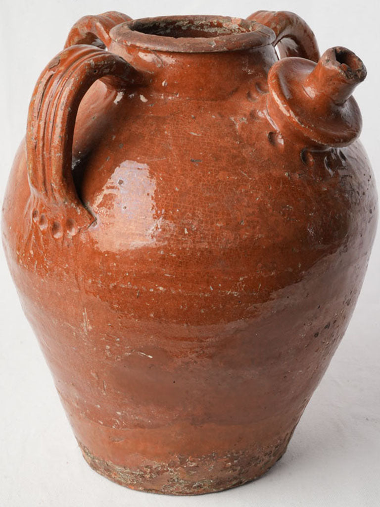Antique Glazed Terracotta Oil Jar in Warm Amber - 15¼"