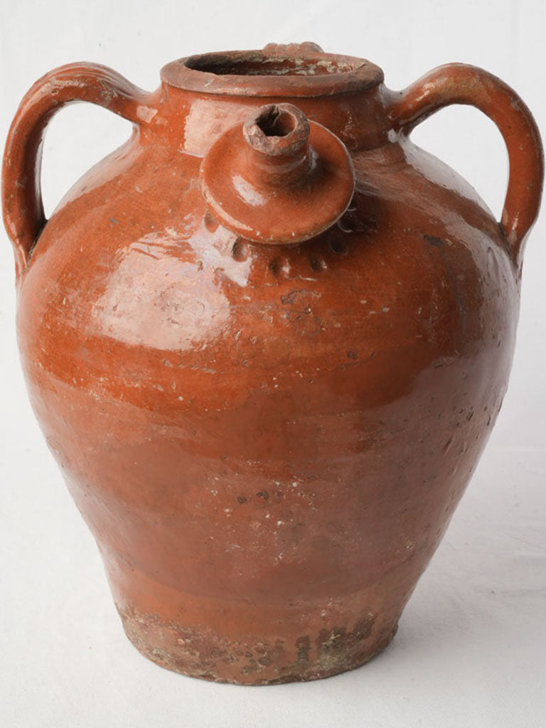 Antique Glazed Terracotta Oil Jar in Warm Amber - 15¼"