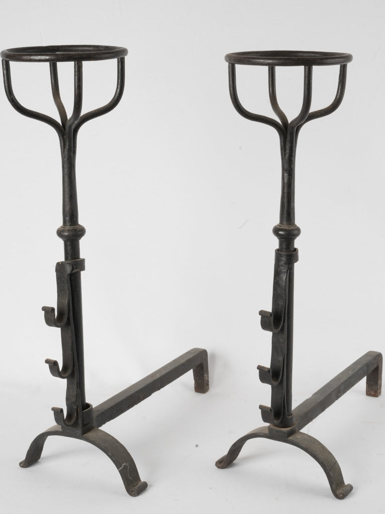 Antique wrought iron Louis XIV firedogs