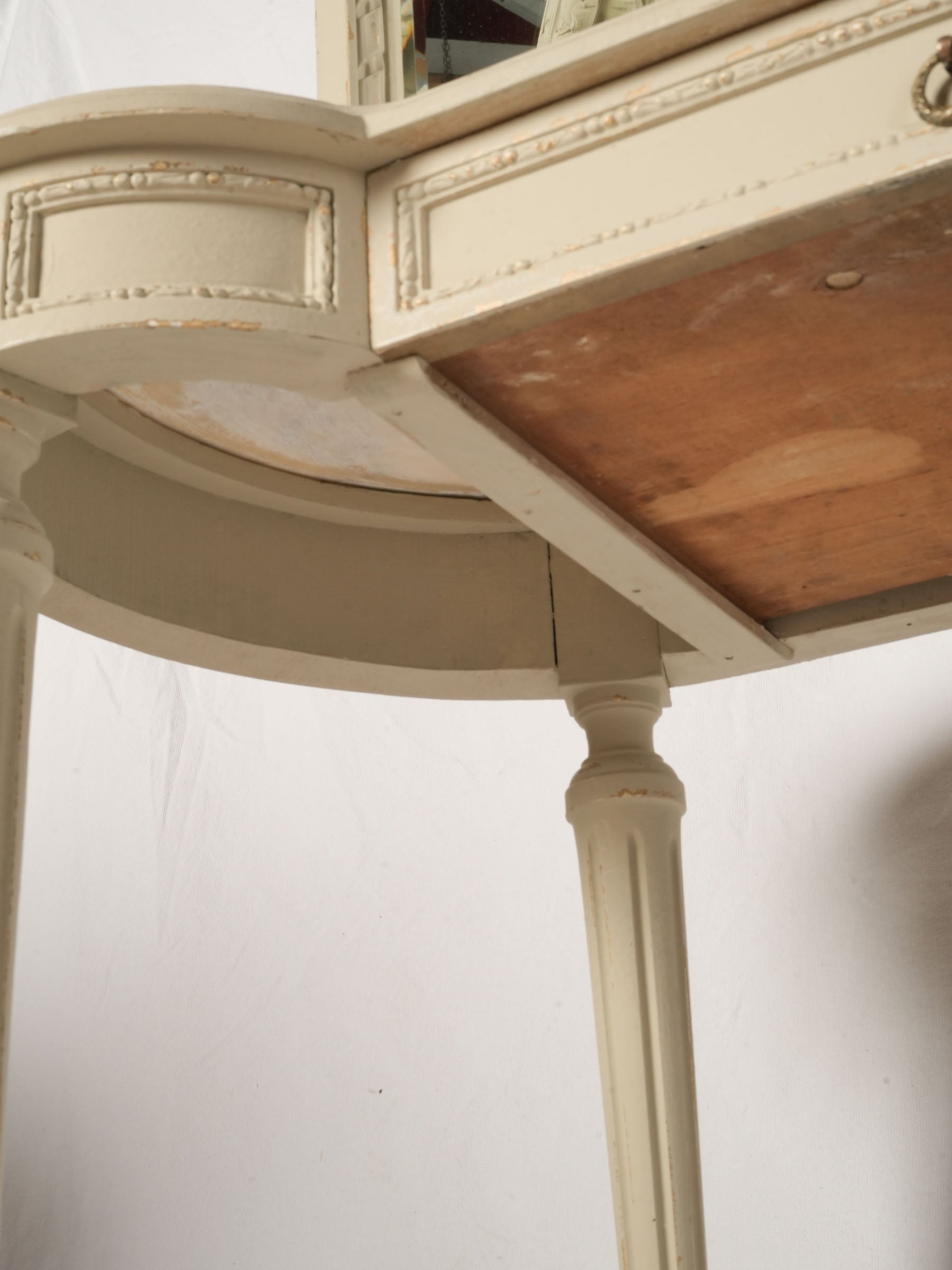 French Louis XVI Style Vanity w/ Marble Top and Folding Mirror, Early 20th Century - 55"x  36½"