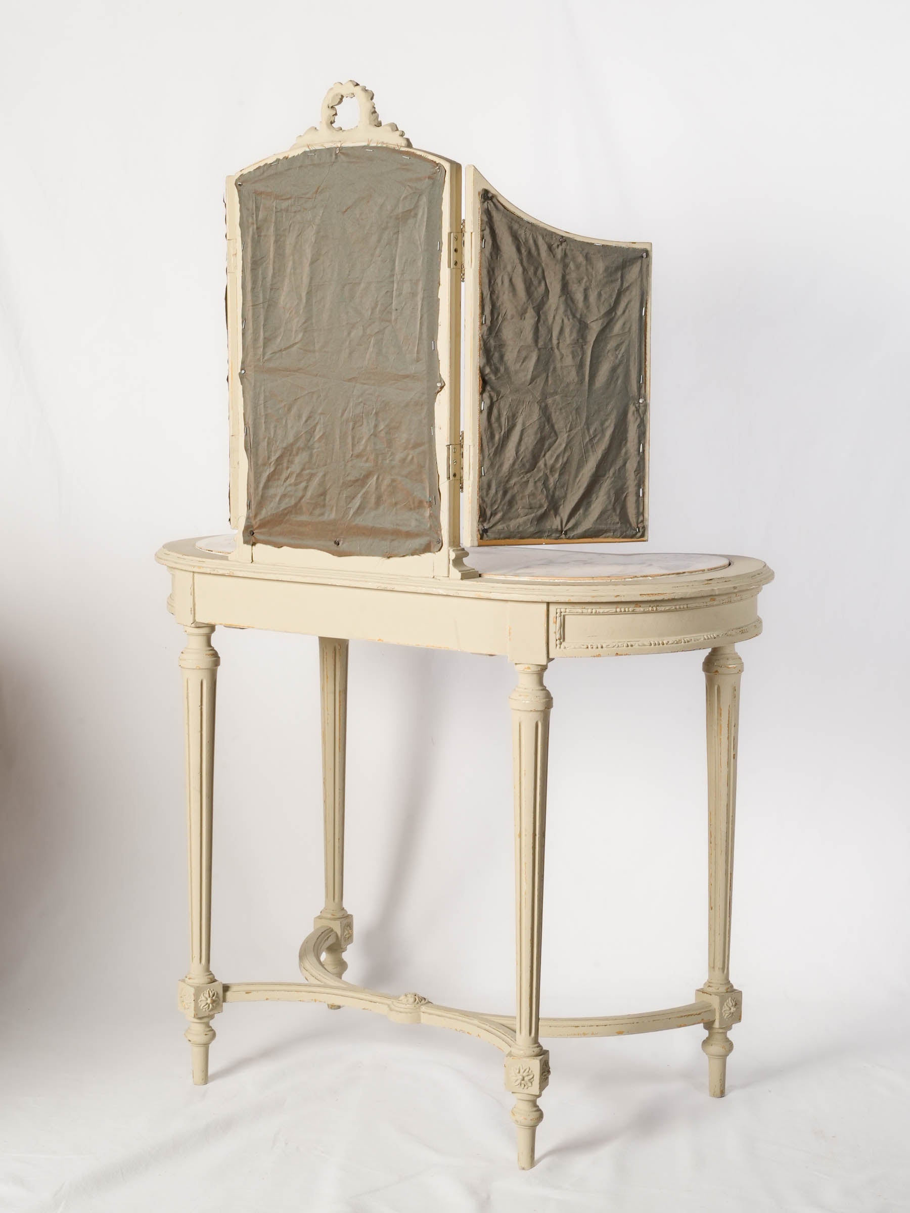French Louis XVI Style Vanity w/ Marble Top and Folding Mirror, Early 20th Century - 55"x  36½"
