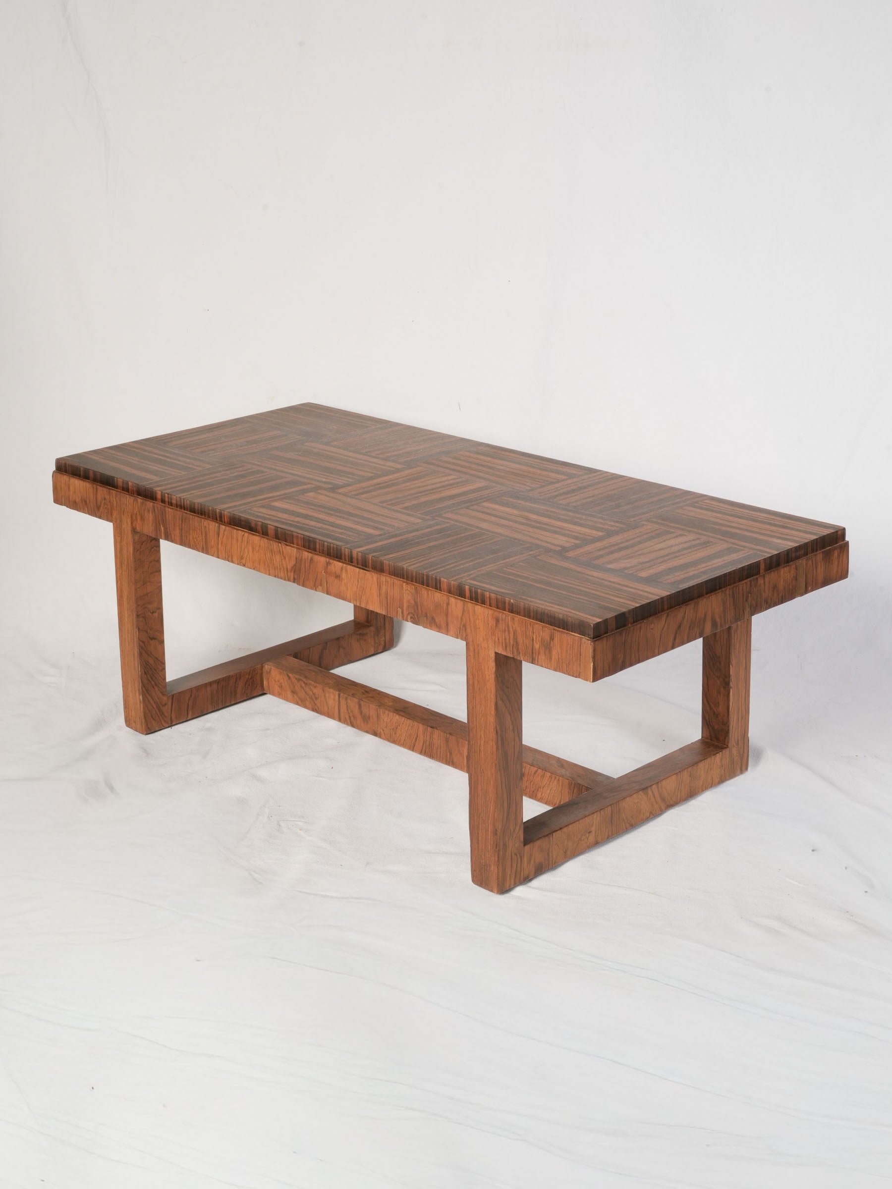 1970s Rosewood Veneer Coffee Table w/ Parquetry Top - 42¼"