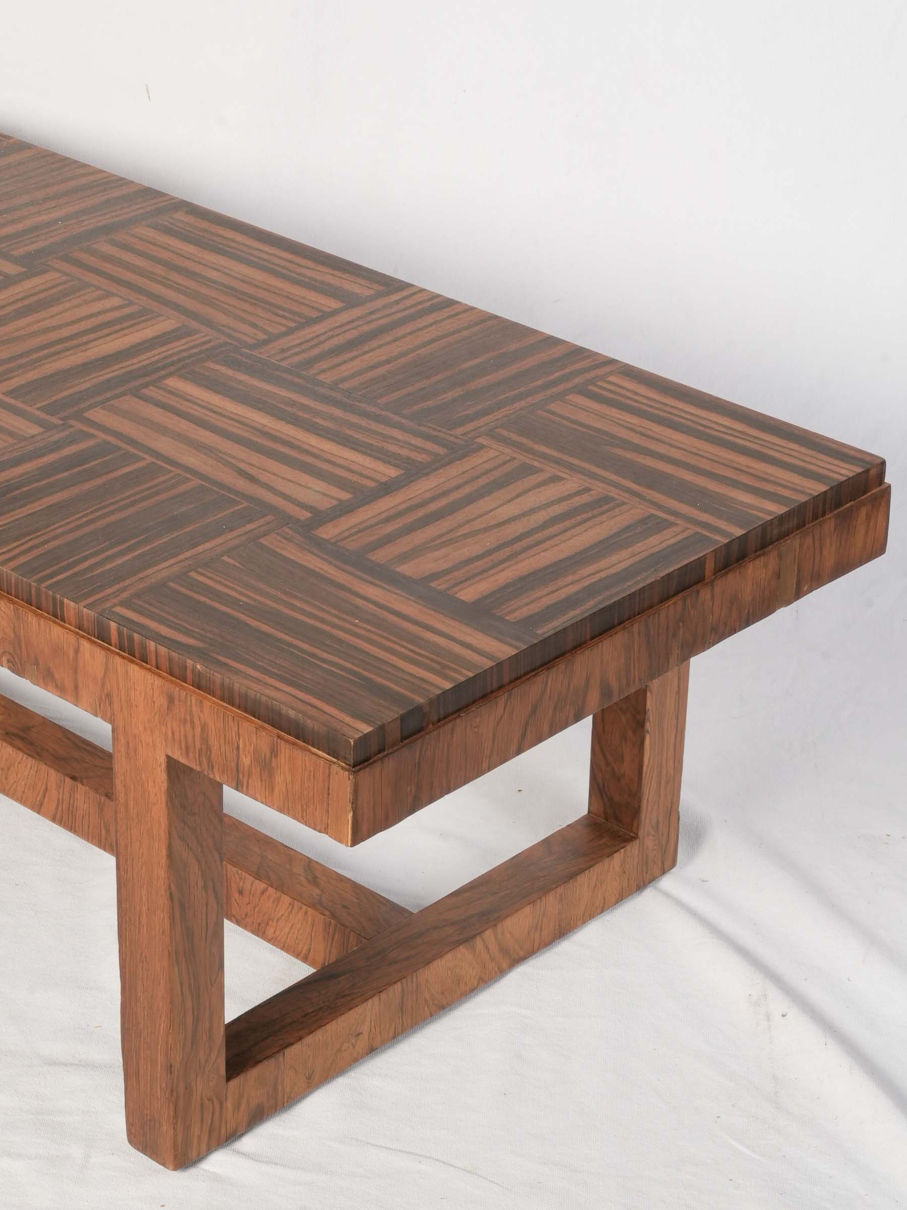 1970s Rosewood Veneer Coffee Table w/ Parquetry Top - 42¼"