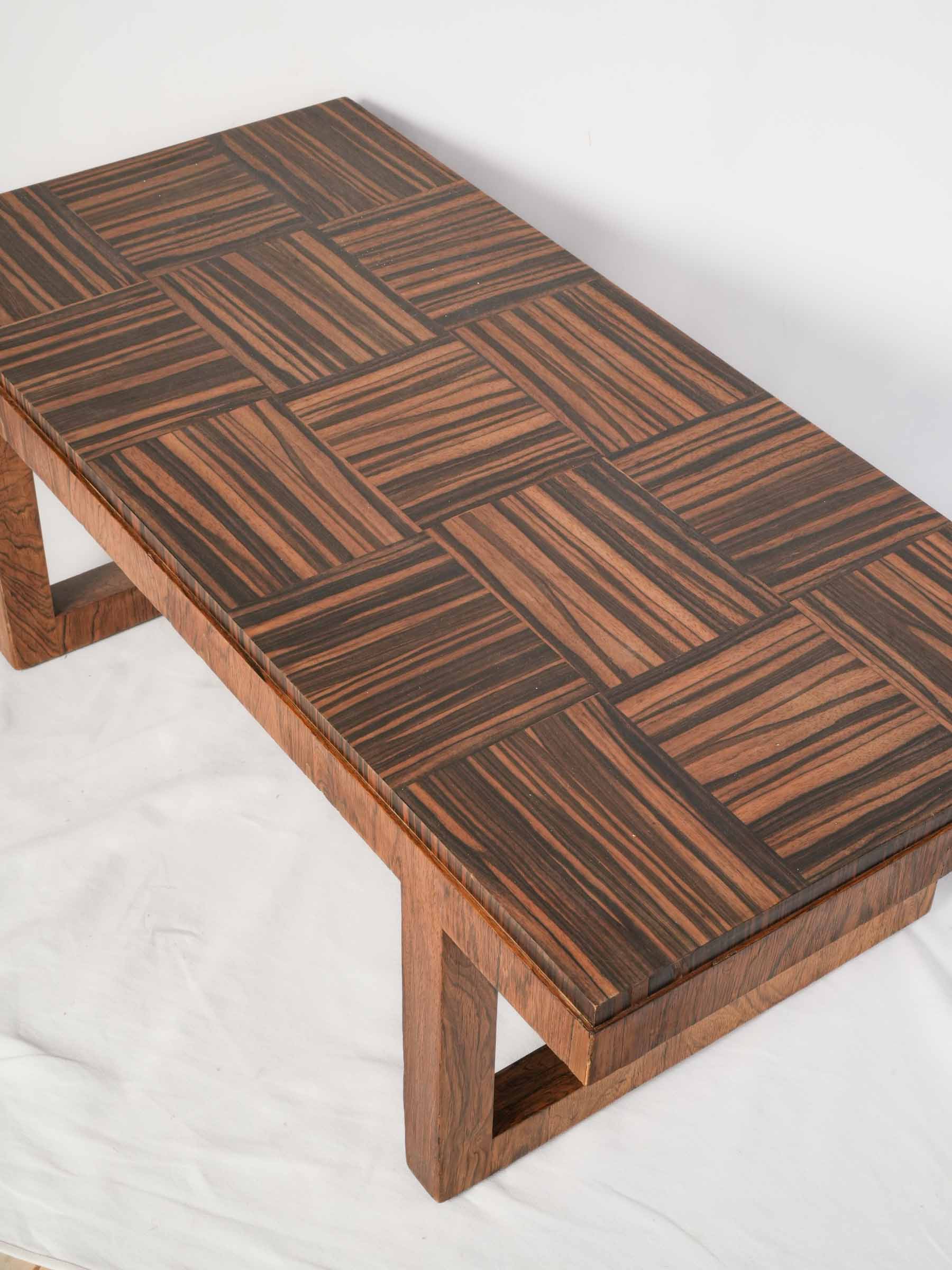 1970s Rosewood Veneer Coffee Table w/ Parquetry Top - 42¼"
