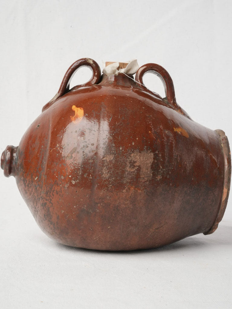19th Century Vinegar Vessel w/ Glossy Terracotta Glaze - 8"