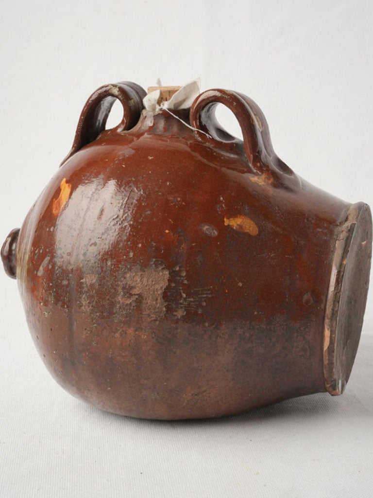 19th Century Vinegar Vessel w/ Glossy Terracotta Glaze - 8"