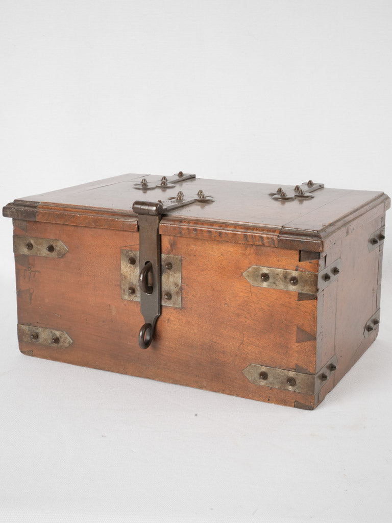 Antique French wooden safe w/ iron hardware 8
