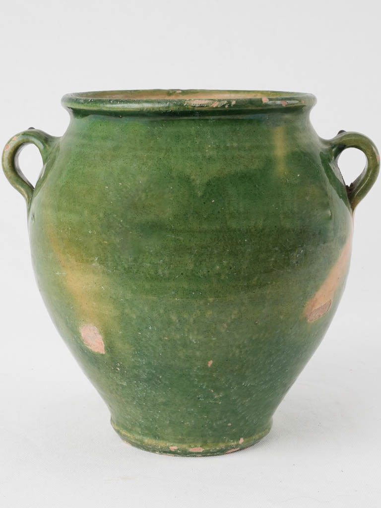 Antique French confit pot - w/ full green glaze 10¼"