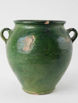 Antique French confit pot - w/ full green glaze 10¼"